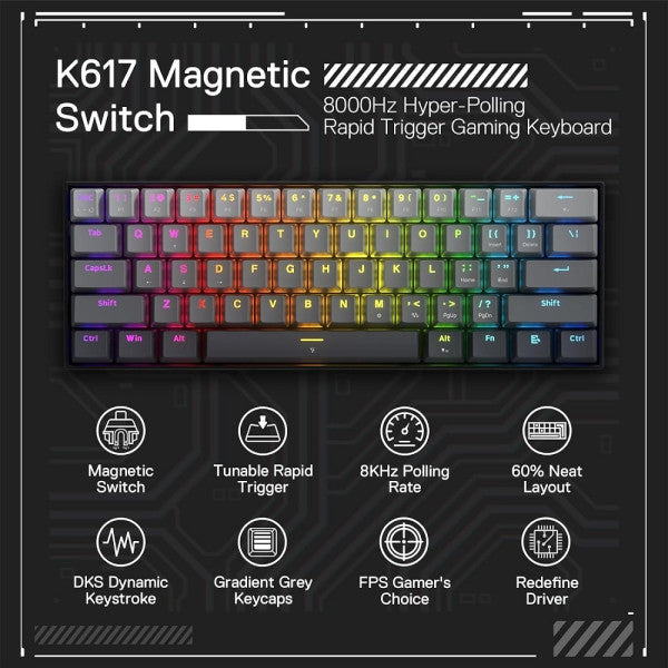 Redragon K617 FIZZ 60% Rapid Trigger Wired Magnetic Switch Redragon K617 FIZZ 60% Rapid Trigger Wired Magnetic Switch